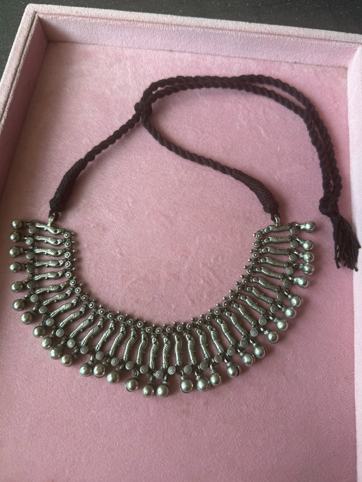 Handmade Tribal Ghungroo Antique Brass Statement Necklace | Adjustable Dori Artisan Jewelry