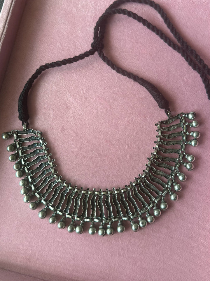 Handmade Tribal Ghungroo Antique Brass Statement Necklace | Adjustable Dori Artisan Jewelry