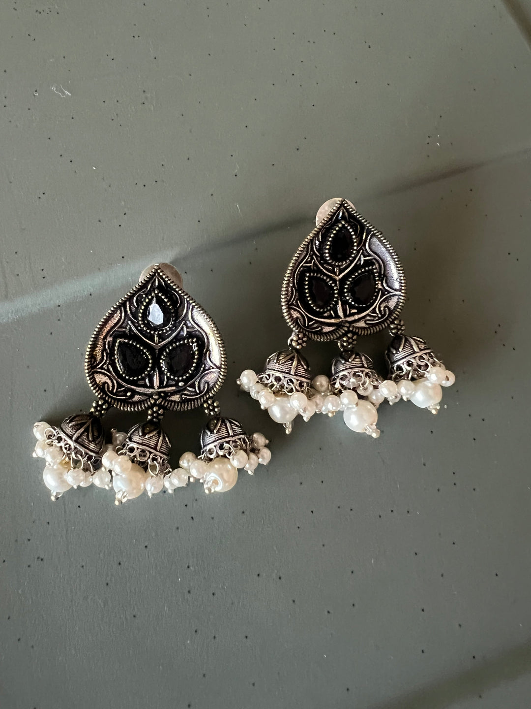 Antique Oxidized Leaf Earrings | Elegant Statement Jewelry