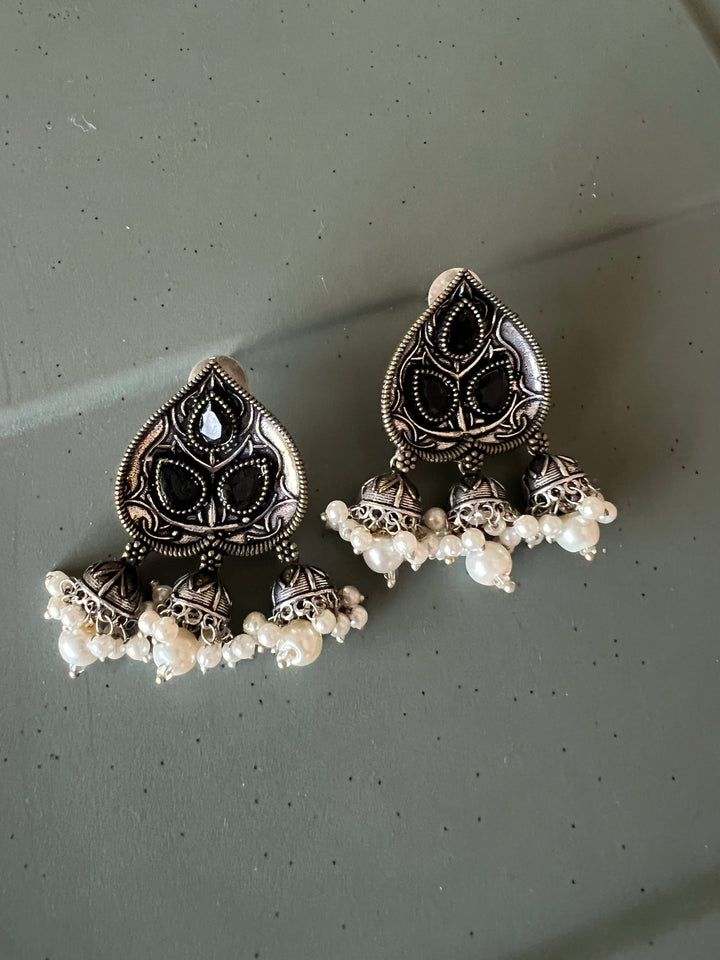 Antique Oxidized Leaf Earrings | Elegant Statement Jewelry