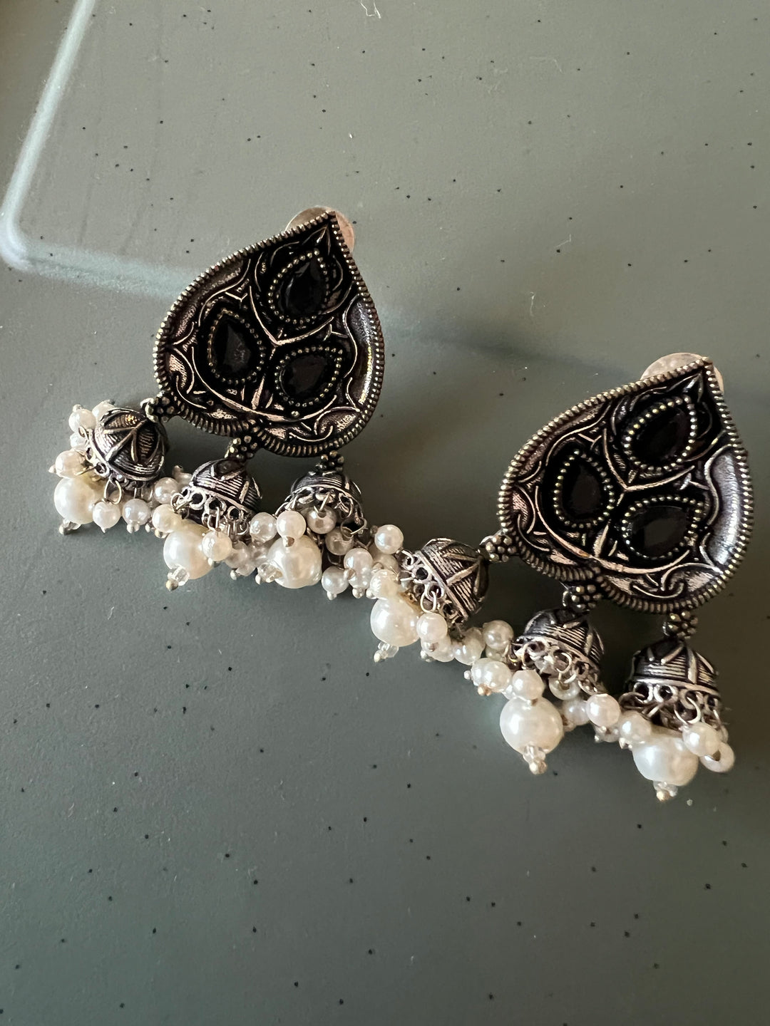Antique Oxidized Leaf Earrings | Elegant Statement Jewelry