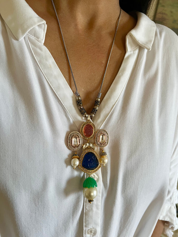 Pendant Long Necklace with Statement Earrings