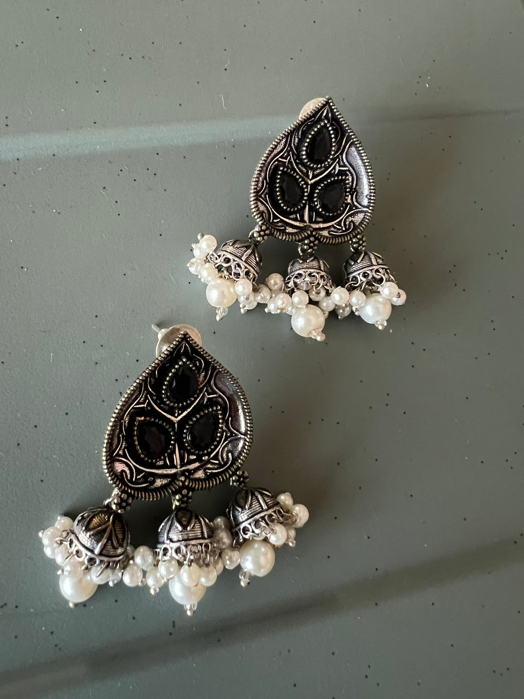 Antique Oxidized Leaf Earrings | Elegant Statement Jewelry