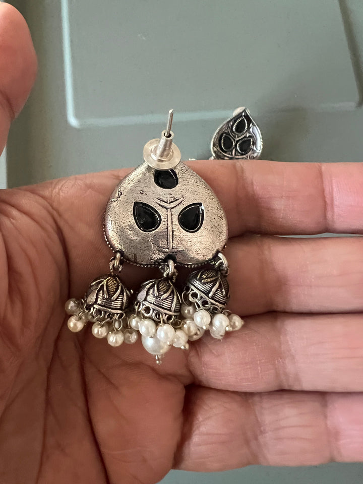 Antique Oxidized Leaf Earrings | Elegant Statement Jewelry