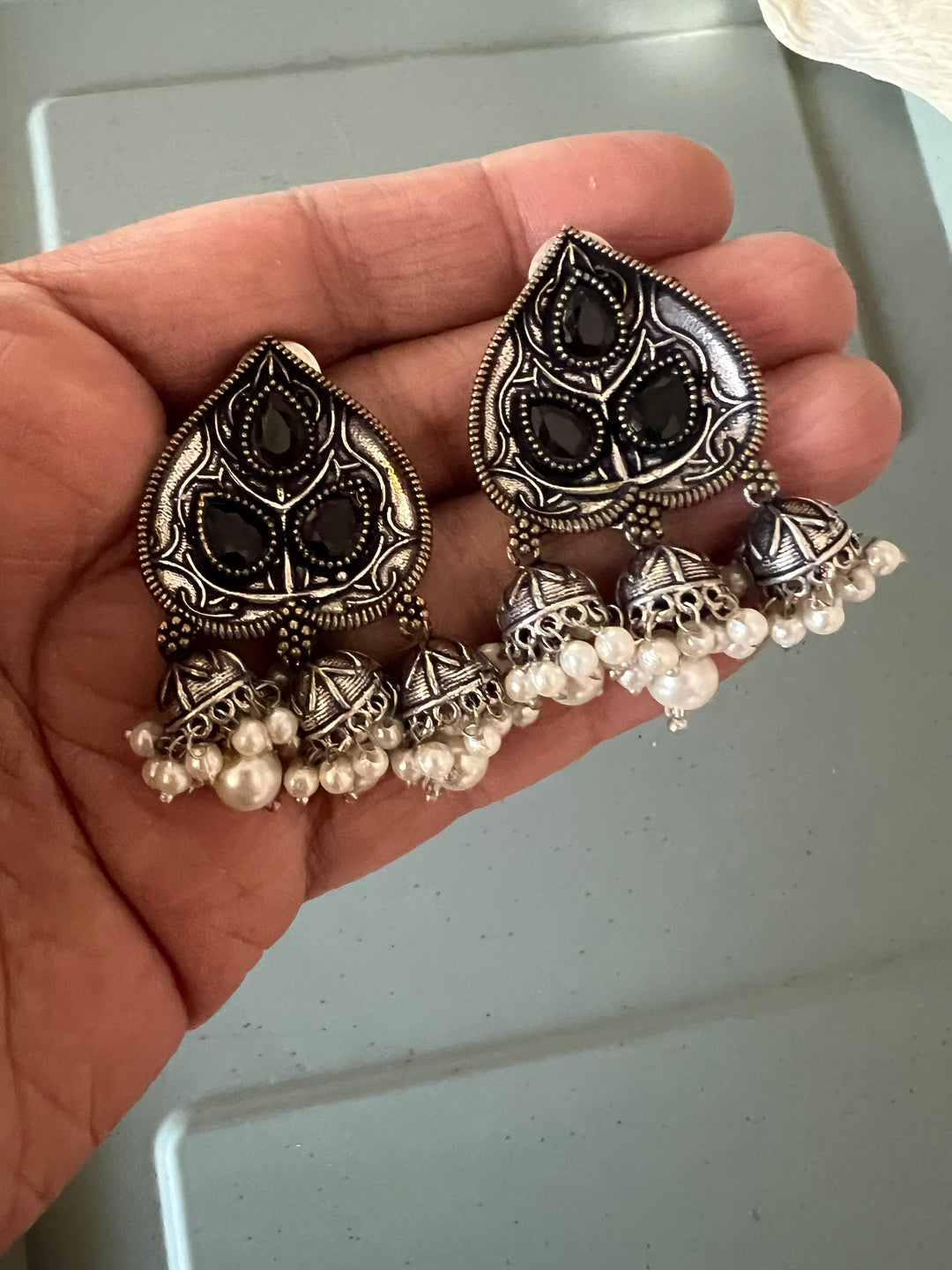 Antique Oxidized Leaf Earrings | Elegant Statement Jewelry