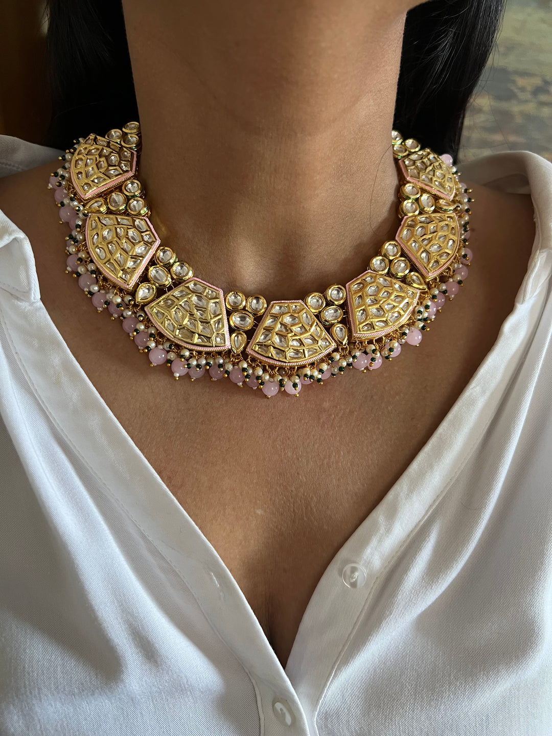 Elegant Kundan Choker Necklace with Earrings