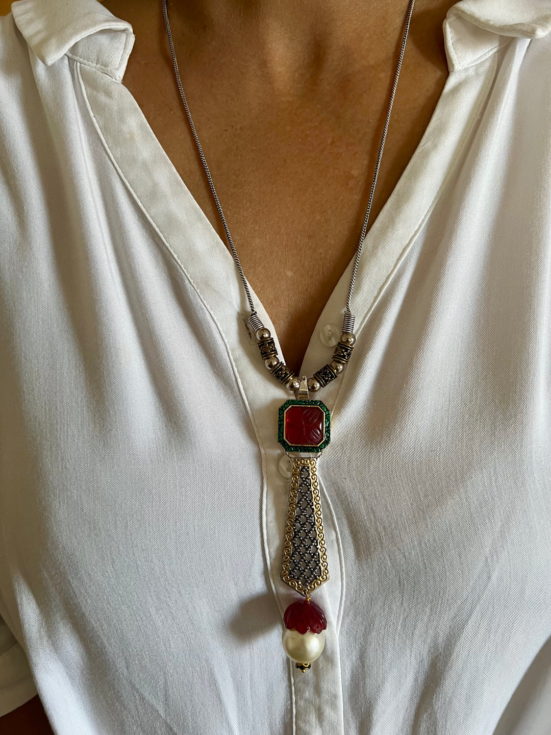 Pendant Long Necklace with Statement Earrings