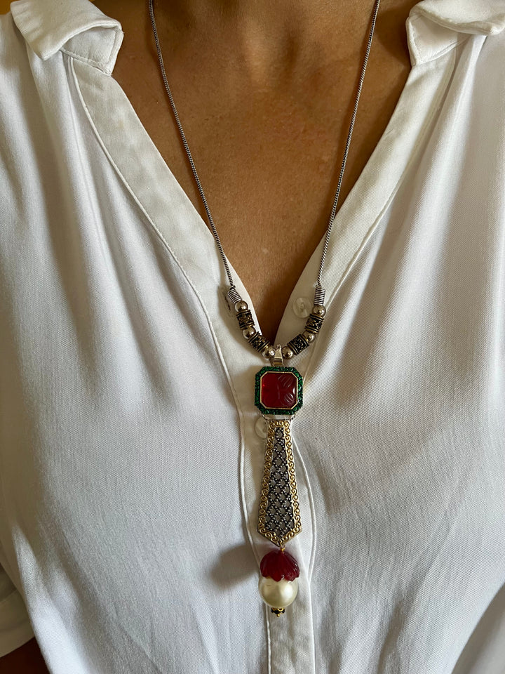 Pendant Long Necklace with Statement Earrings