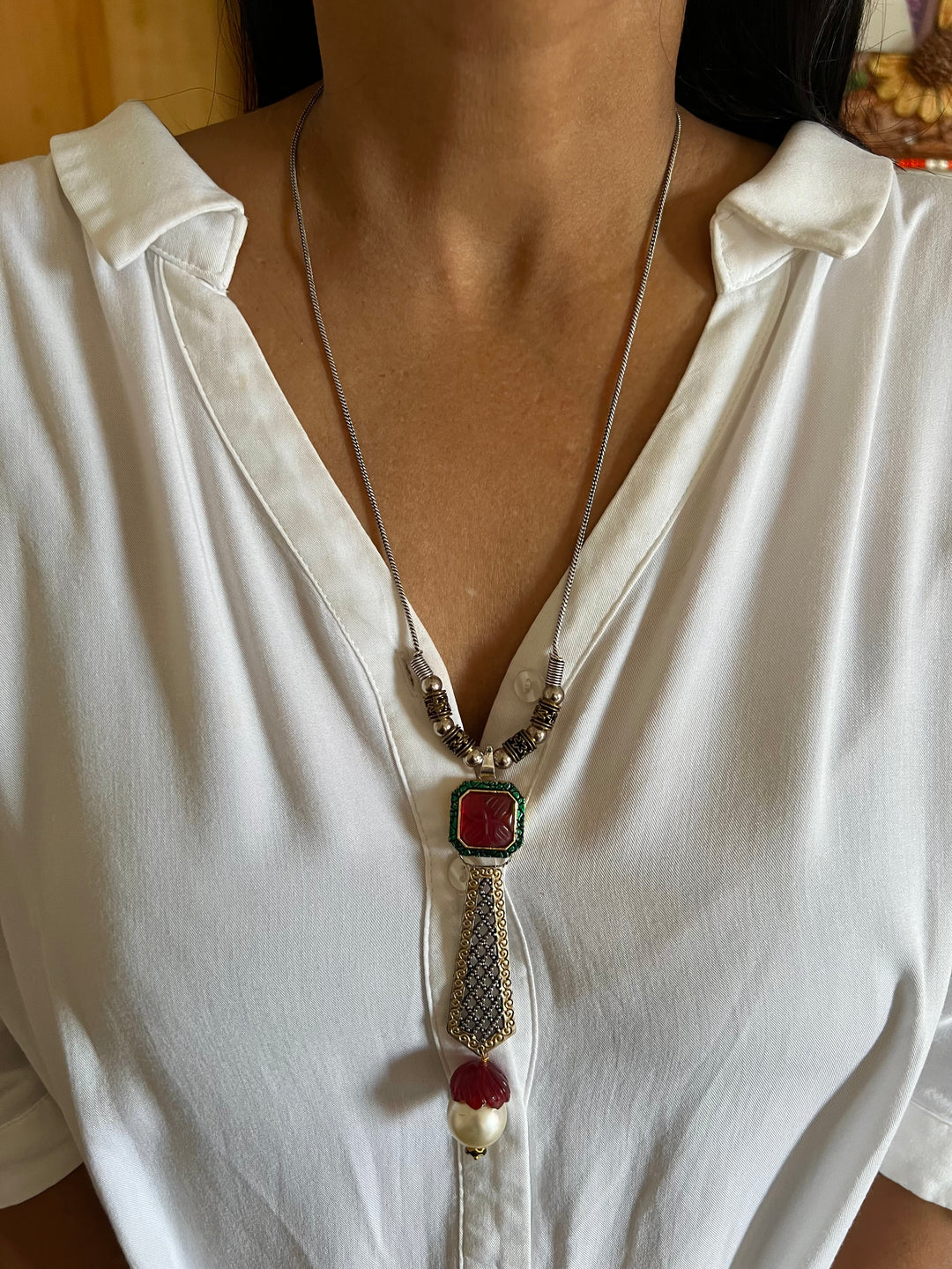 Pendant Long Necklace with Statement Earrings