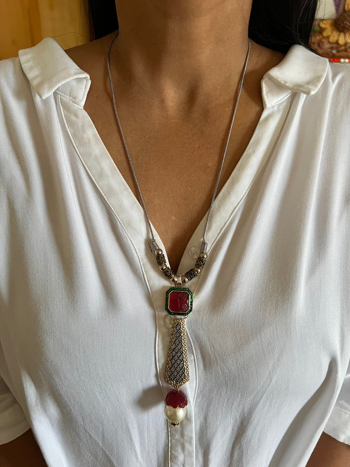 Pendant Long Necklace with Statement Earrings