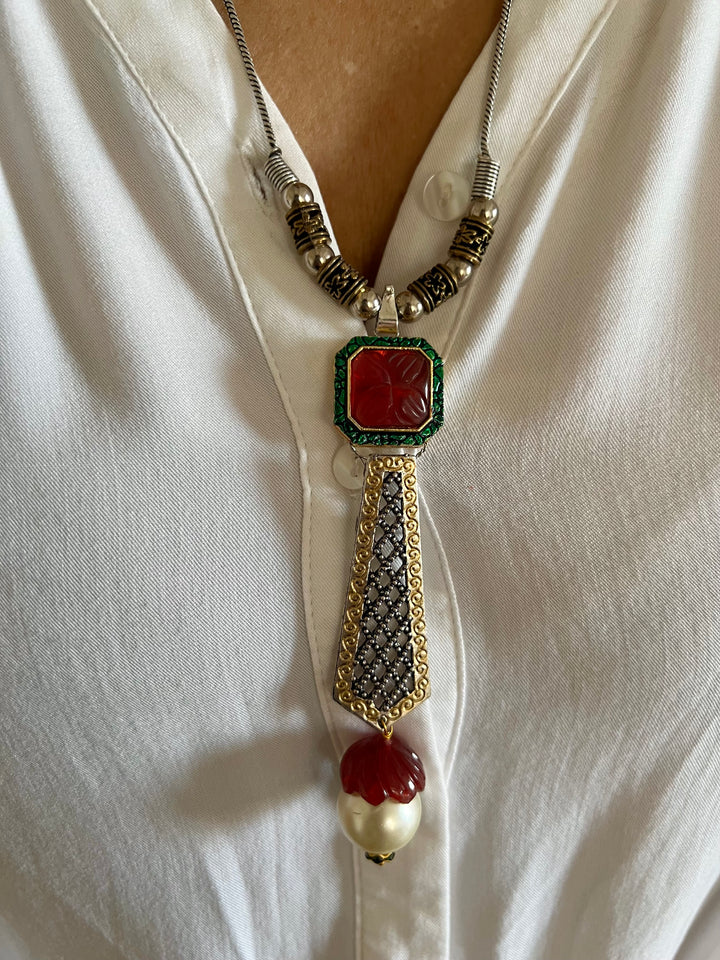 Pendant Long Necklace with Statement Earrings