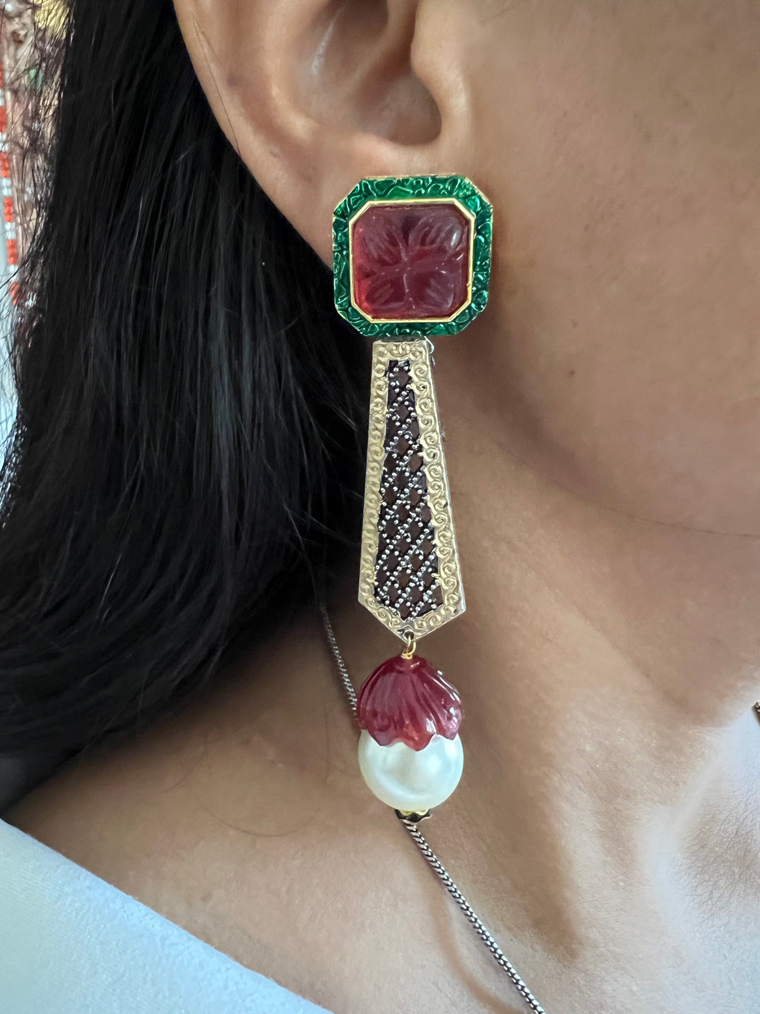 Pendant Long Necklace with Statement Earrings