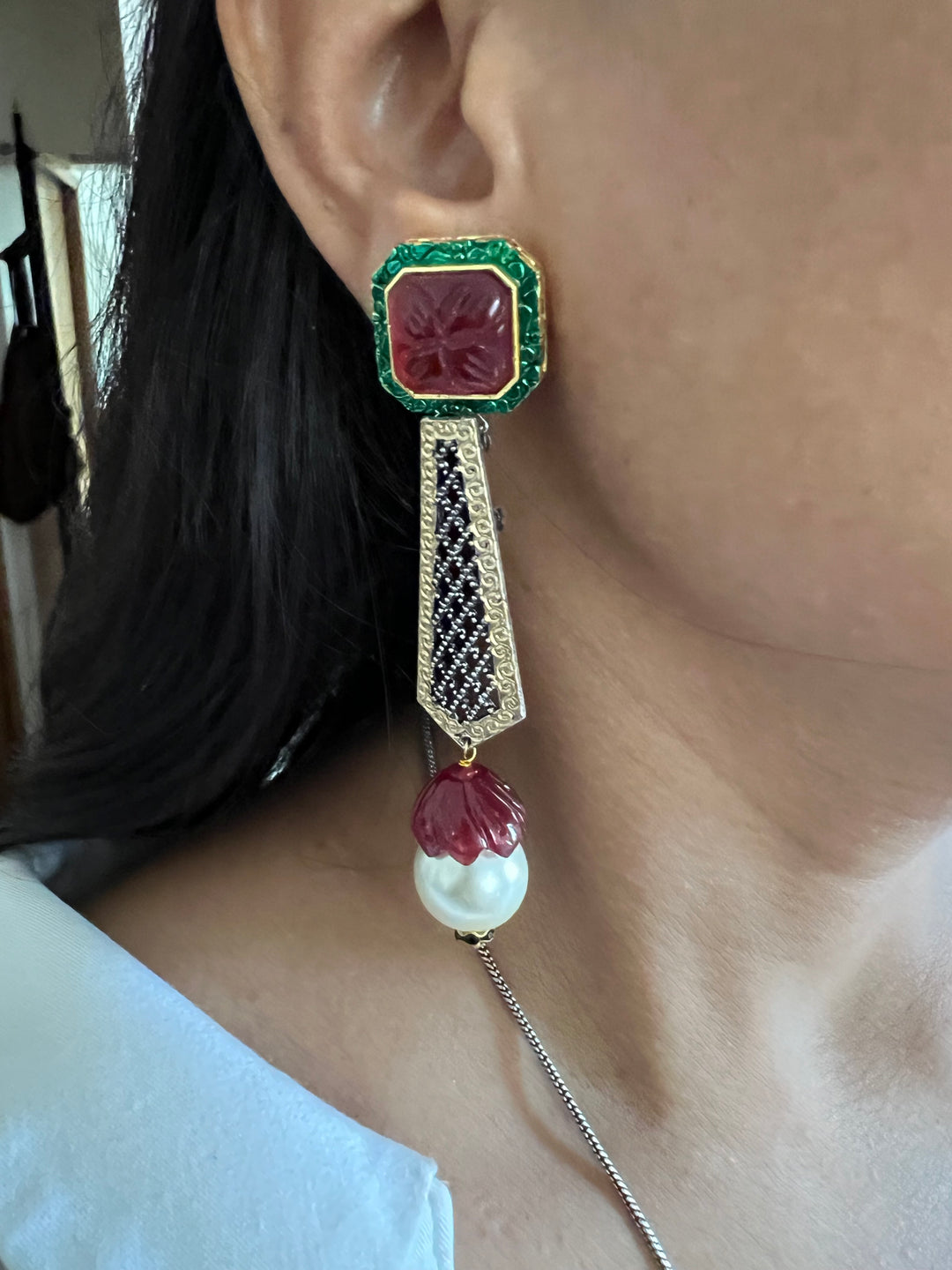 Pendant Long Necklace with Statement Earrings