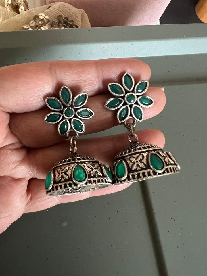 Antique Oxidized Jhumka Earrings | Statement Jewelry by SHIVKA
