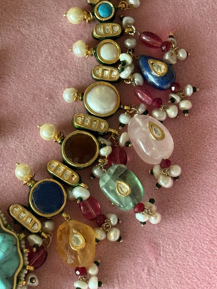 Semi-Precious Stone Kundan Necklace Set | SHIVKA