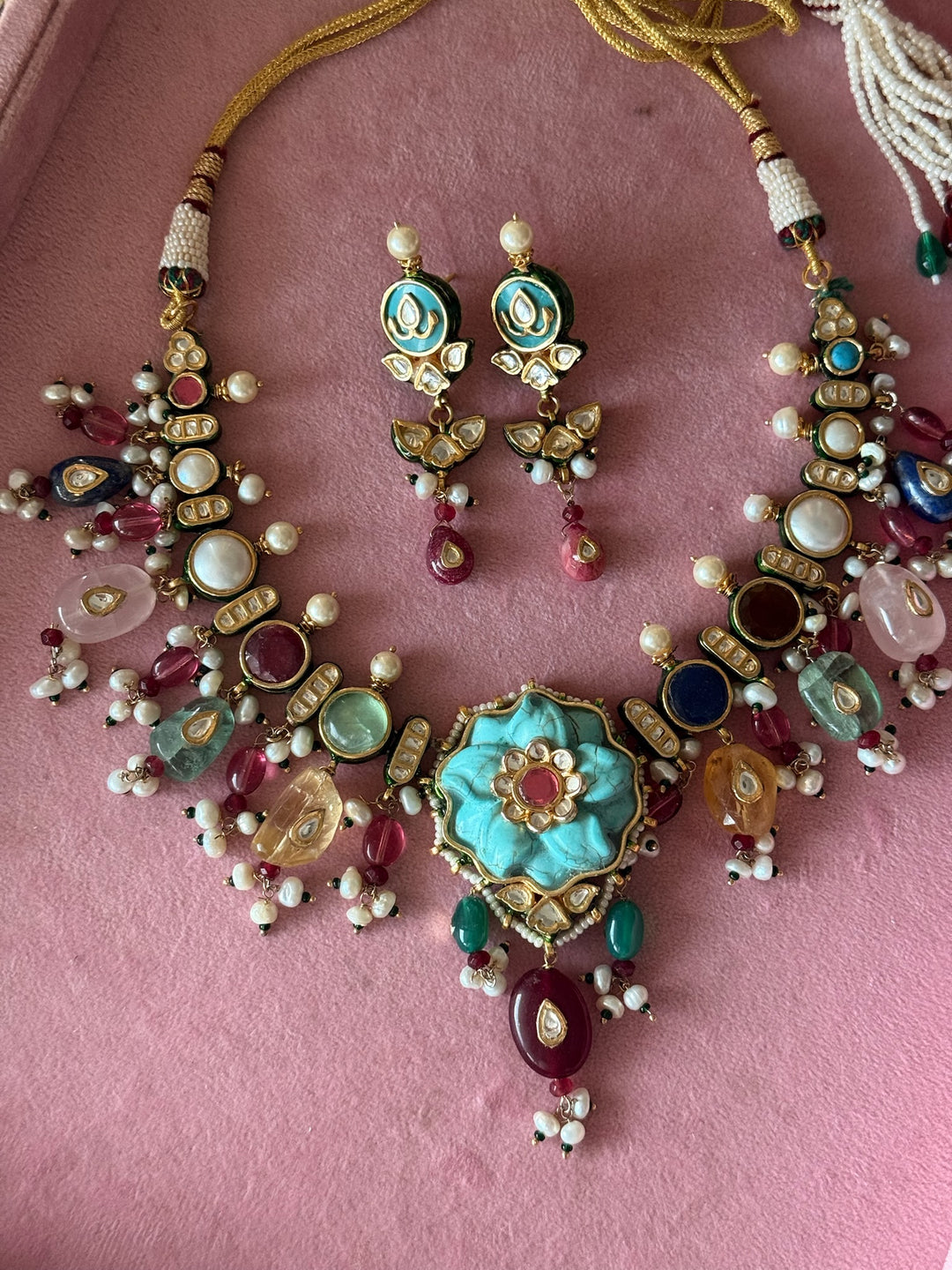 Semi-Precious Stone Kundan Necklace Set | SHIVKA