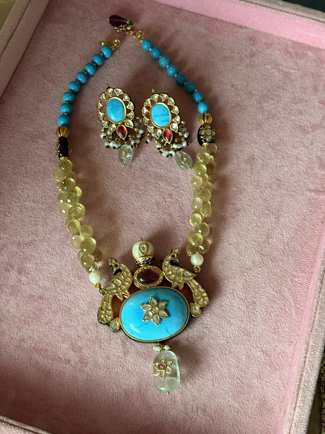 SHIVKA Semi-Precious Stone Necklace Set | Turquoise Citrine Kundan