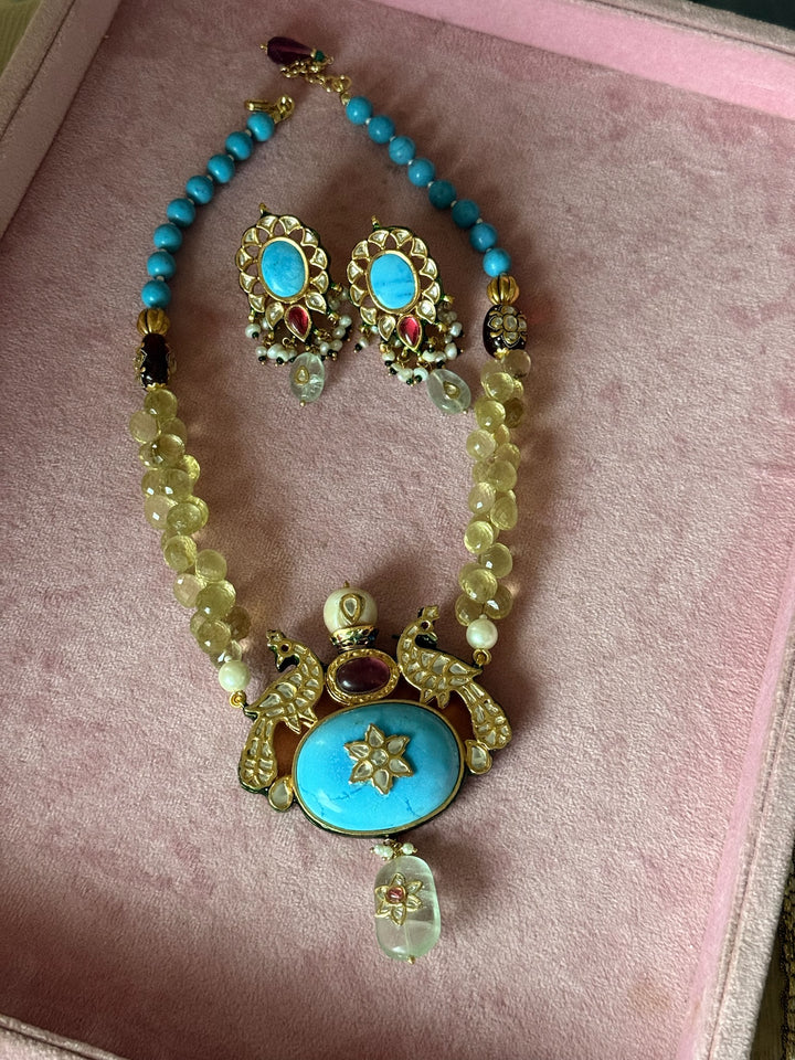 SHIVKA Semi-Precious Stone Necklace Set | Turquoise Citrine Kundan