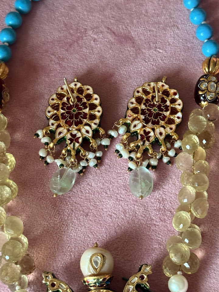 SHIVKA Semi-Precious Stone Necklace Set | Turquoise Citrine Kundan