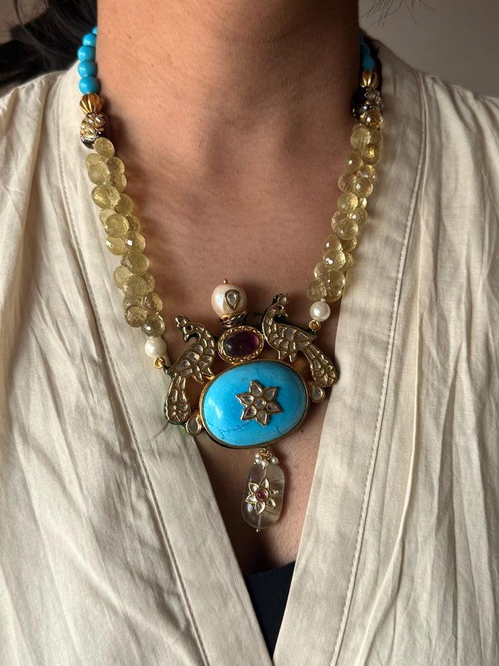 SHIVKA Semi-Precious Stone Necklace Set | Turquoise Citrine Kundan