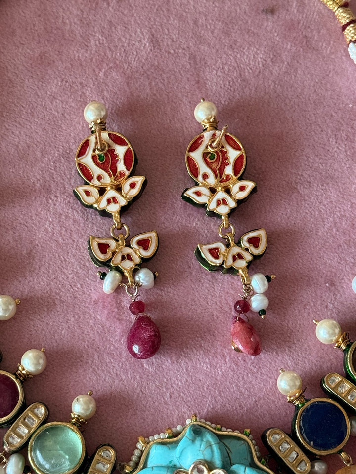 Semi-Precious Stone Kundan Necklace Set | SHIVKA