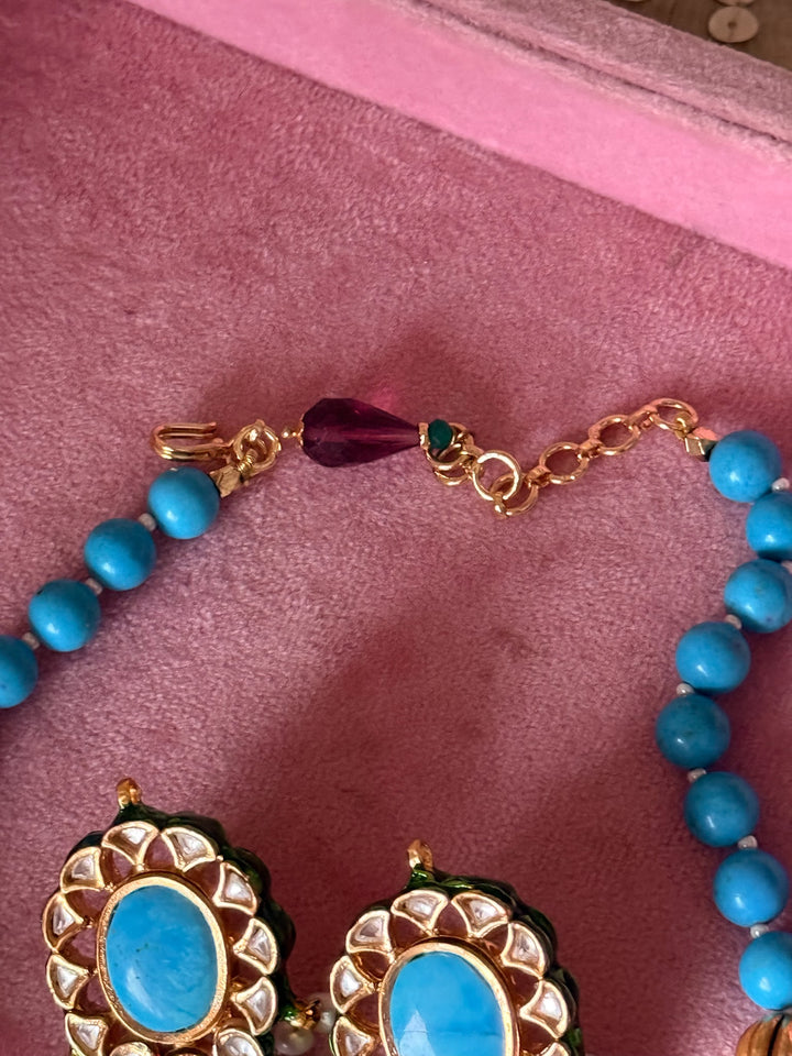 SHIVKA Semi-Precious Stone Necklace Set | Turquoise Citrine Kundan