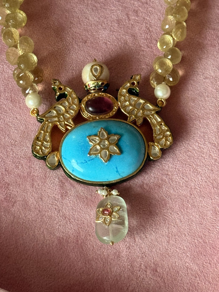 SHIVKA Semi-Precious Stone Necklace Set | Turquoise Citrine Kundan