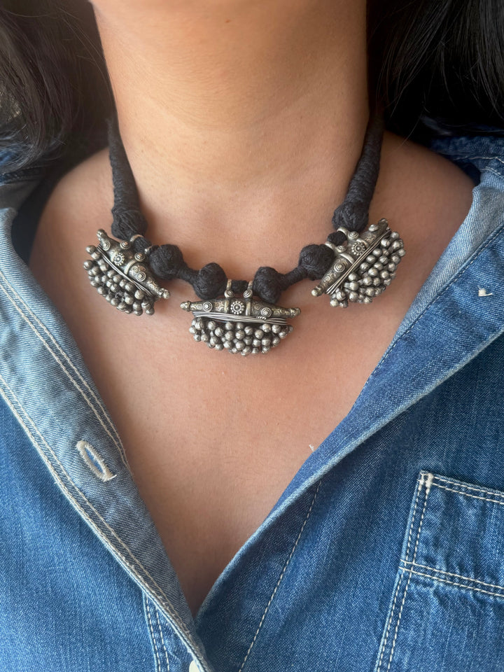 Handmade Tribal Antique Brass Statement Necklace | Adjustable Dori Artisan Jewelry