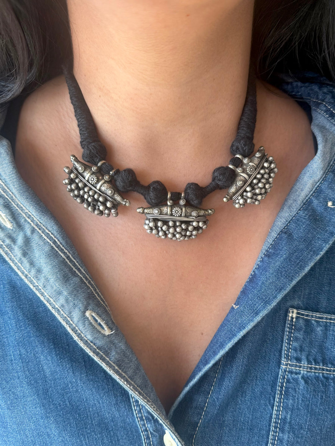 Handmade Tribal Antique Brass Statement Necklace | Adjustable Dori Artisan Jewelry