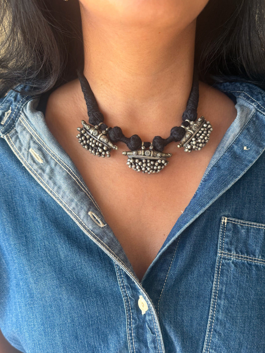 Handmade Tribal Antique Brass Statement Necklace | Adjustable Dori Artisan Jewelry