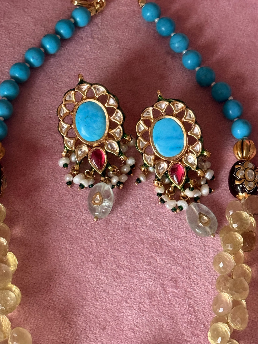 SHIVKA Semi-Precious Stone Necklace Set | Turquoise Citrine Kundan