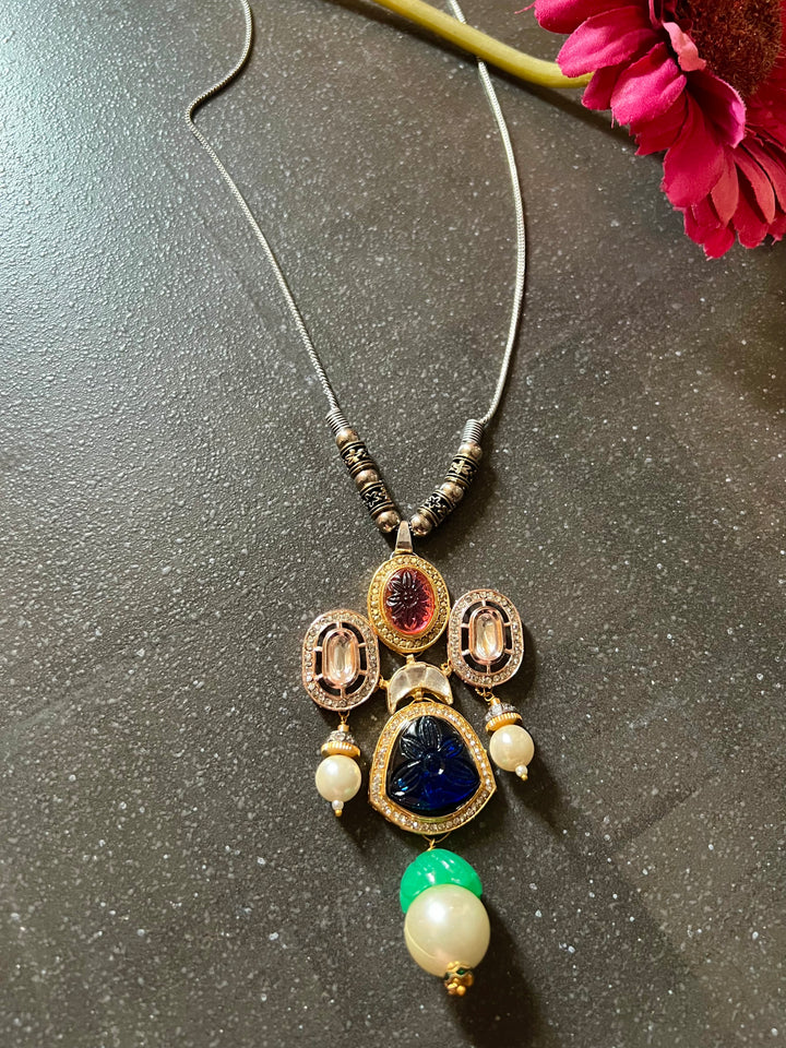 Pendant Long Necklace with Statement Earrings