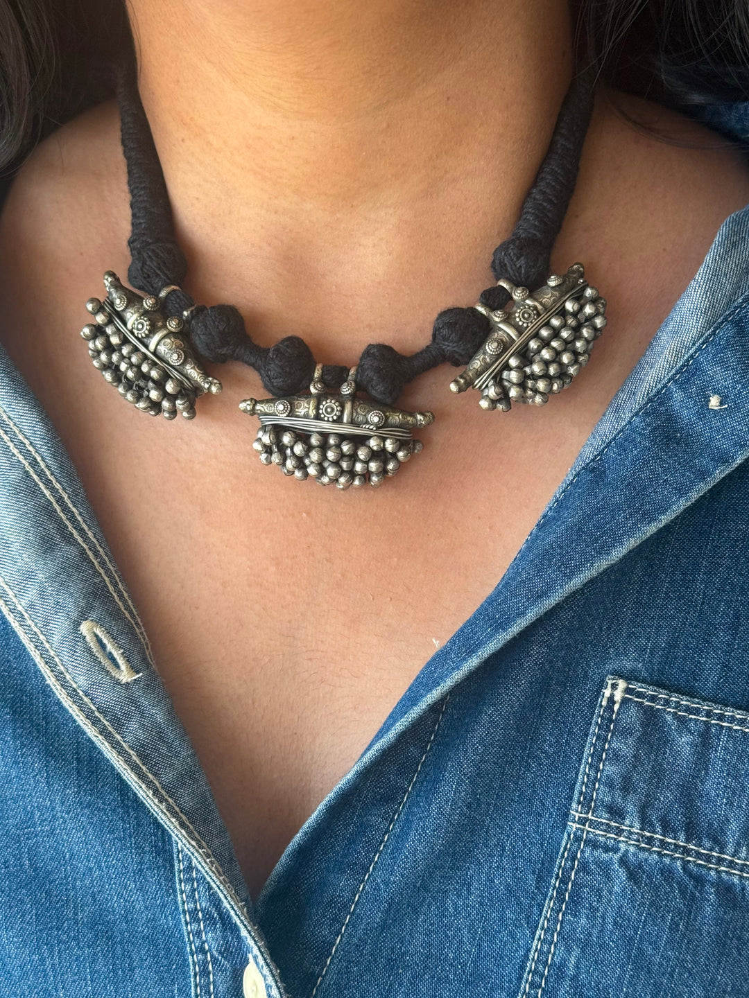Handmade Tribal Antique Brass Statement Necklace | Adjustable Dori Artisan Jewelry