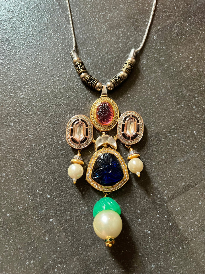 Pendant Long Necklace with Statement Earrings