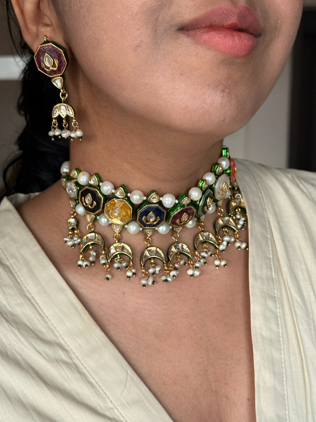 Semi-Precious Stone Kundan Necklace Set | SHIVKA