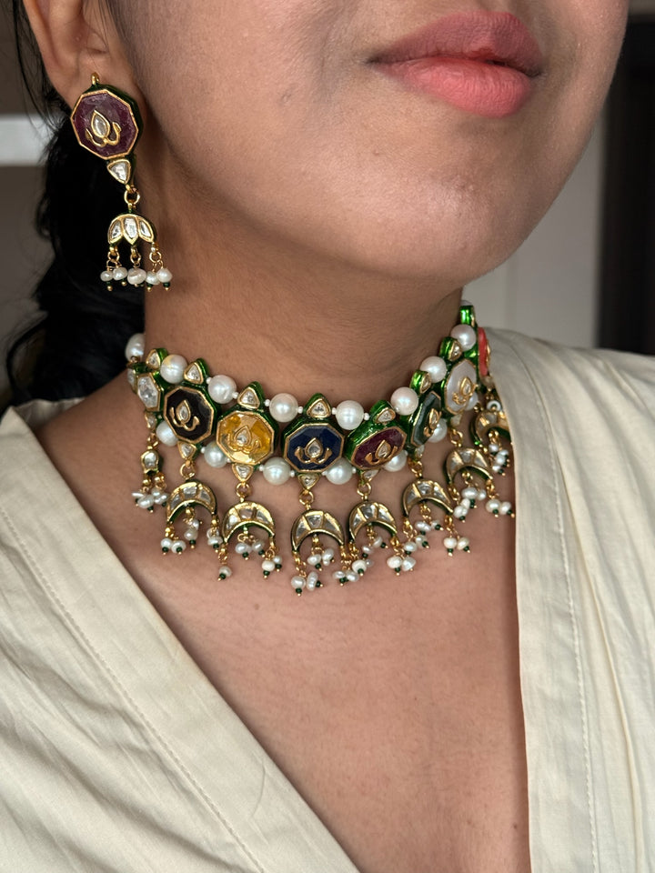 Semi-Precious Stone Kundan Necklace Set | SHIVKA