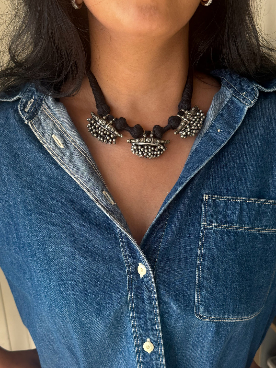 Handmade Tribal Antique Brass Statement Necklace | Adjustable Dori Artisan Jewelry
