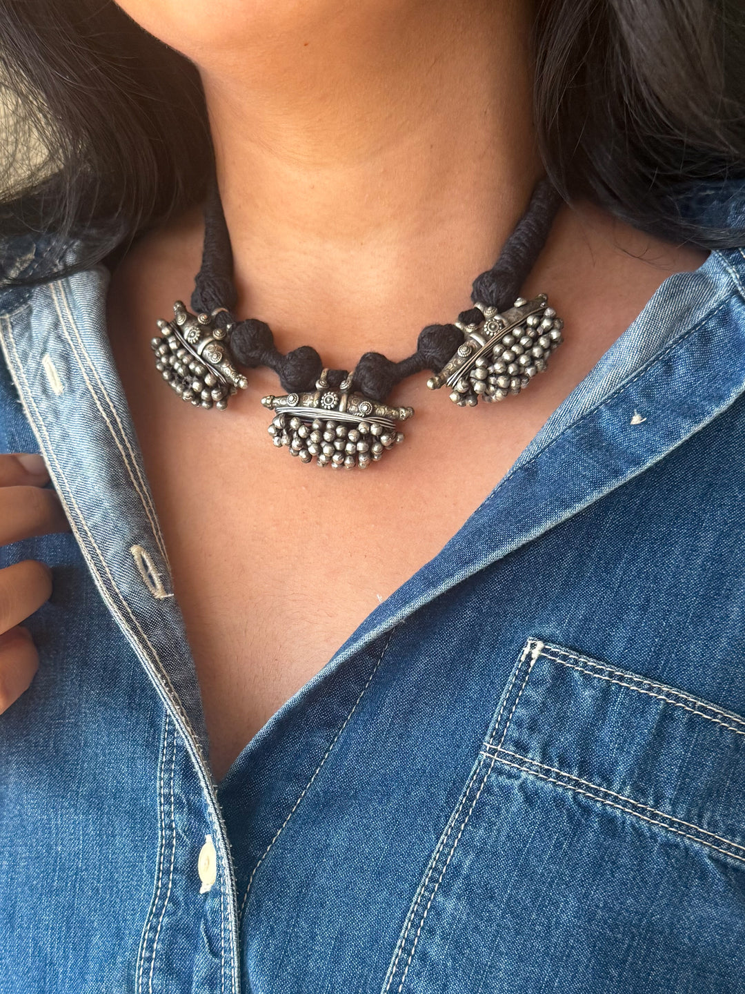 Handmade Tribal Antique Brass Statement Necklace | Adjustable Dori Artisan Jewelry