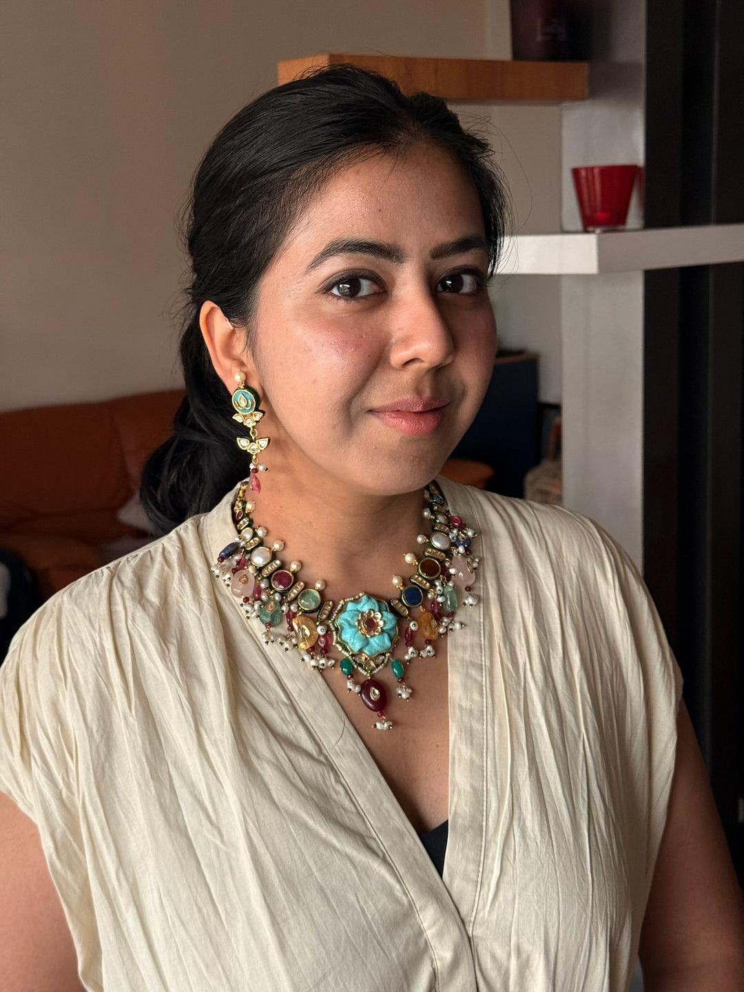 Semi-Precious Stone Kundan Necklace Set | SHIVKA