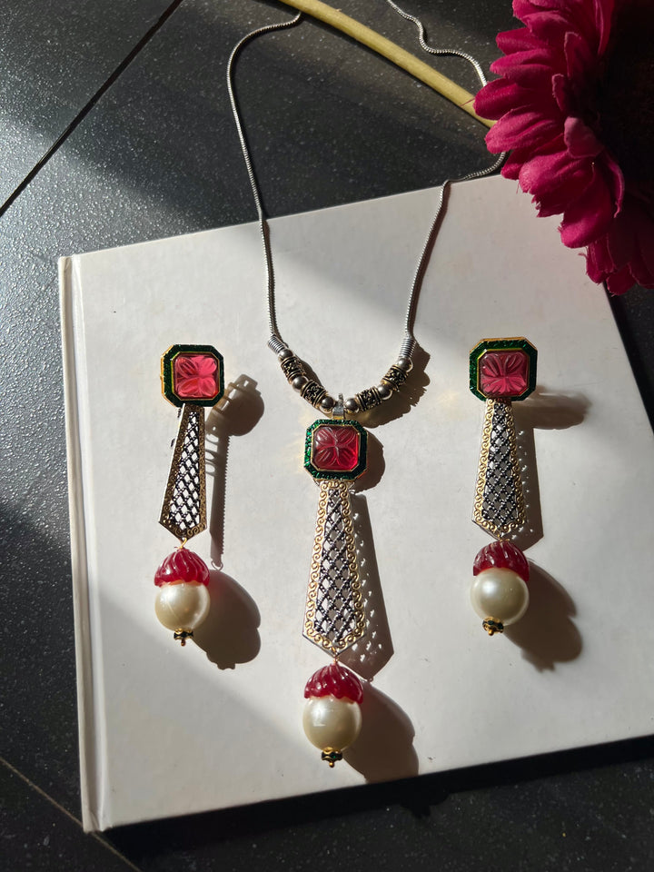 Pendant Long Necklace with Statement Earrings