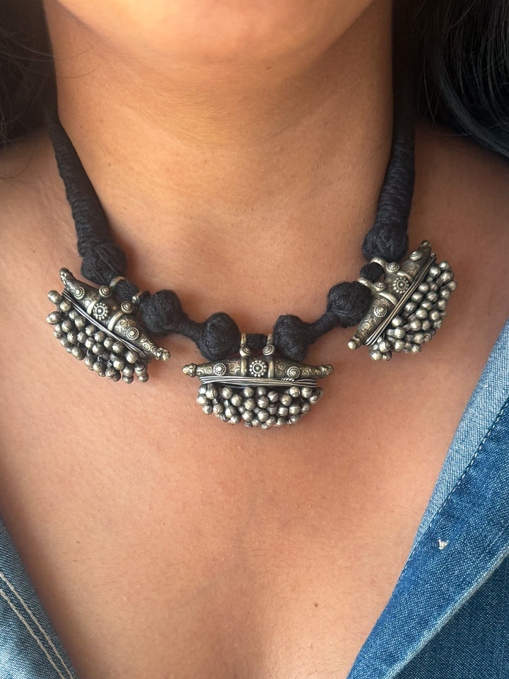 Handmade Tribal Antique Brass Statement Necklace | Adjustable Dori Artisan Jewelry