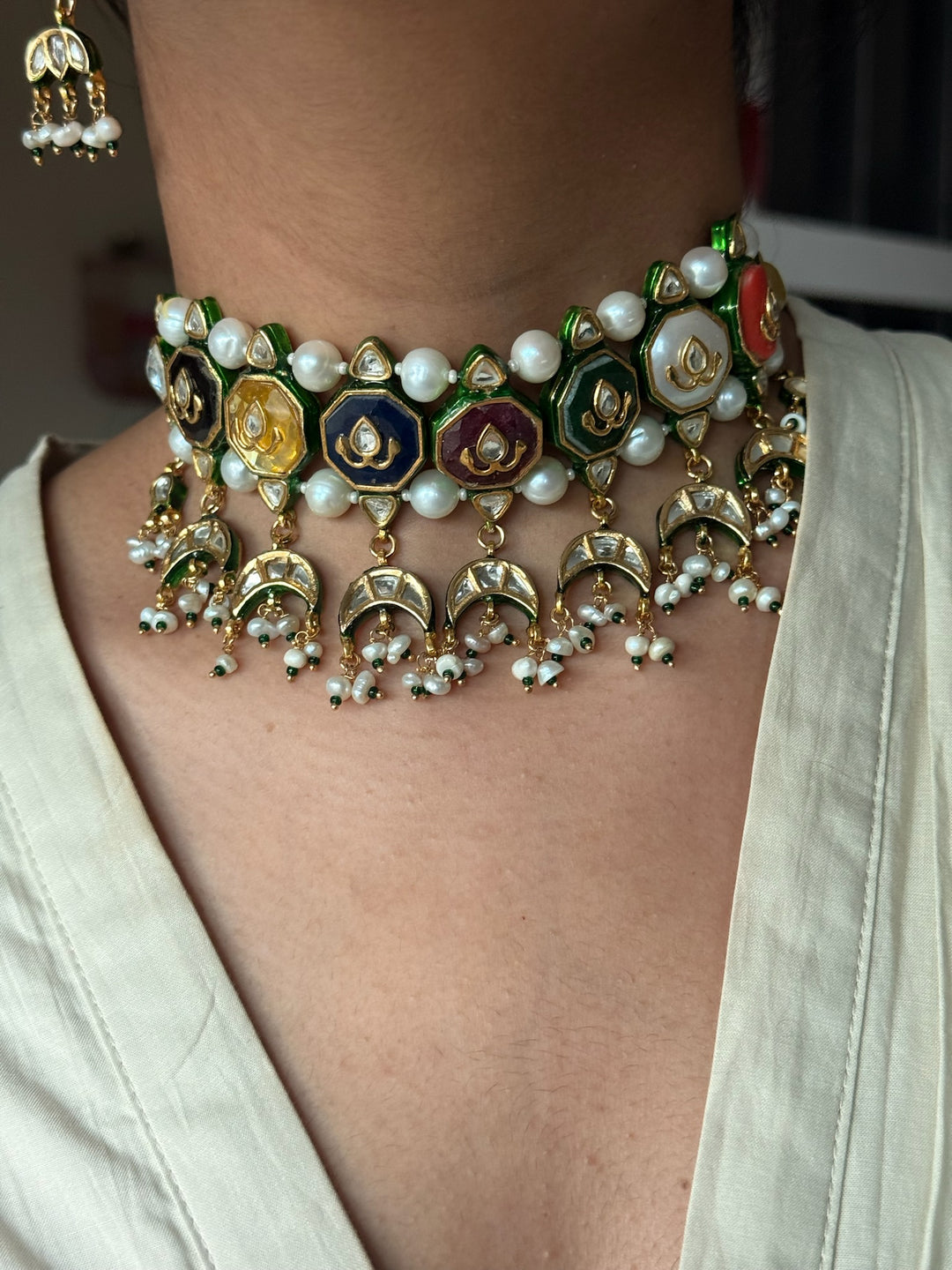 Semi-Precious Stone Kundan Necklace Set | SHIVKA