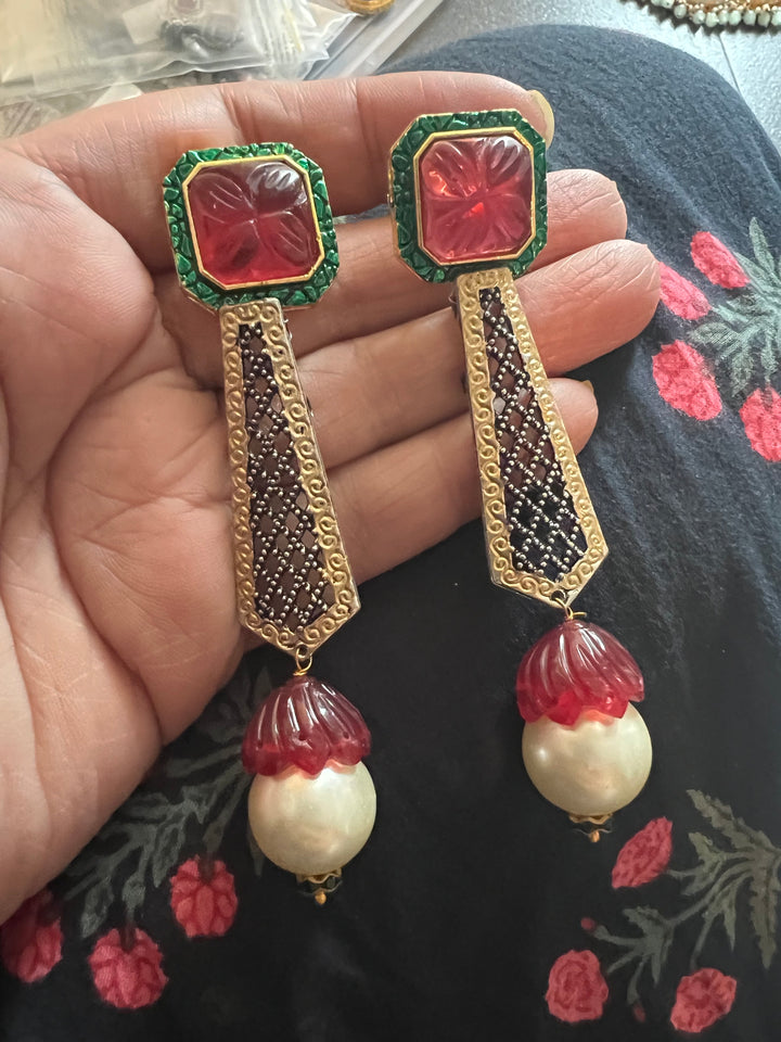 Pendant Long Necklace with Statement Earrings