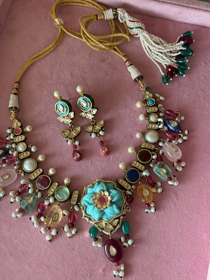 Semi-Precious Stone Kundan Necklace Set | SHIVKA