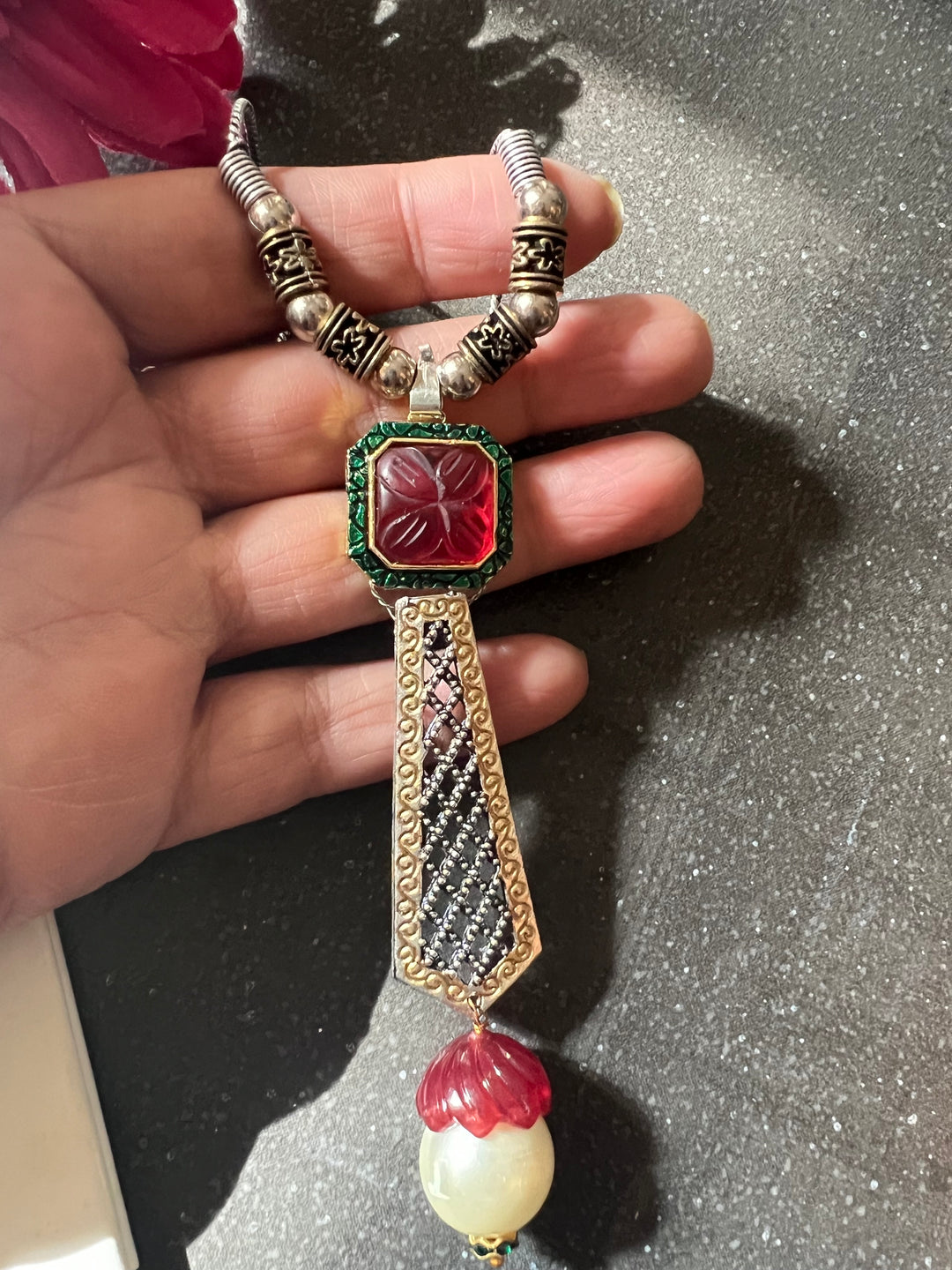 Pendant Long Necklace with Statement Earrings