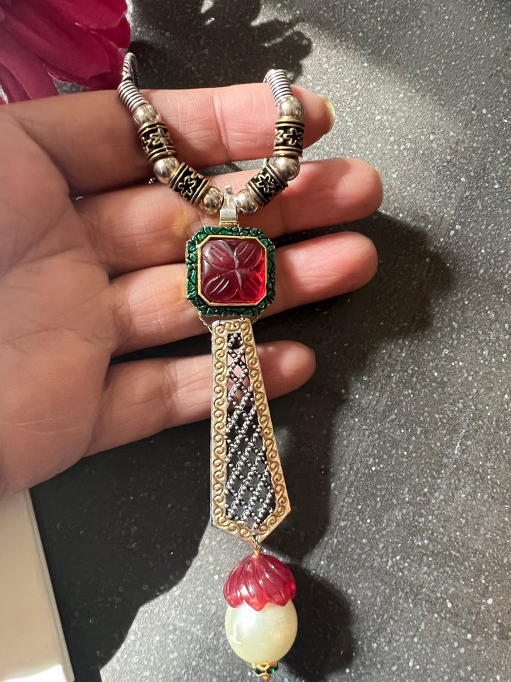 Pendant Long Necklace with Statement Earrings