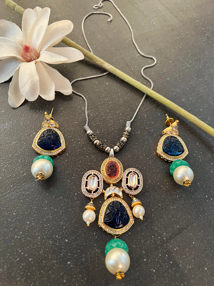 Pendant Long Necklace with Statement Earrings