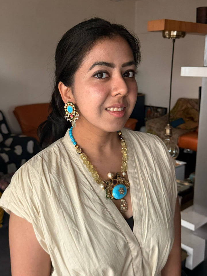 SHIVKA Semi-Precious Stone Necklace Set | Turquoise Citrine Kundan