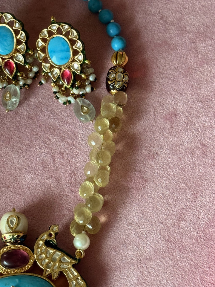 SHIVKA Semi-Precious Stone Necklace Set | Turquoise Citrine Kundan
