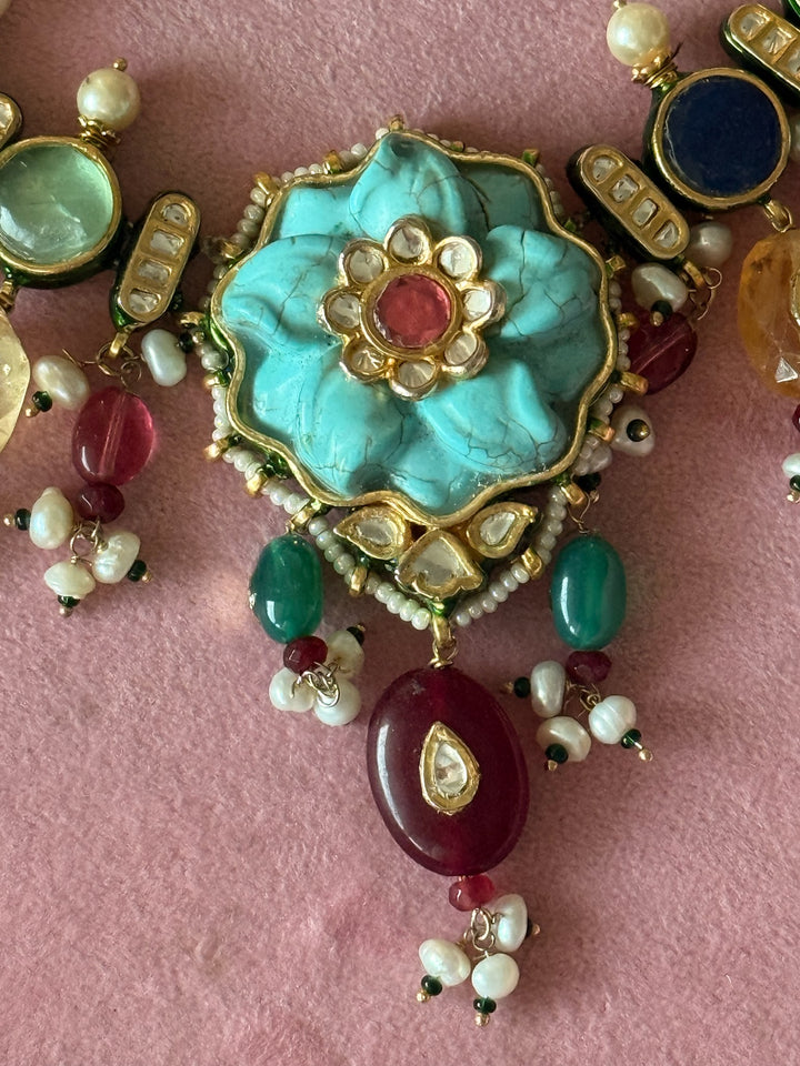 Semi-Precious Stone Kundan Necklace Set | SHIVKA